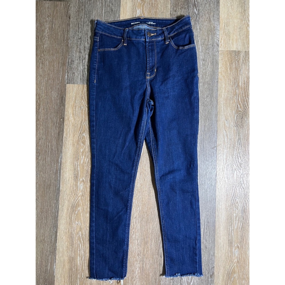 Old Navy Super Skinny Jeans Womens 4 Blue Excellent High Rise Raw Hem Denim